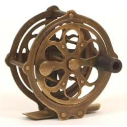 An American Style Pierced Brass Fishing Reel, stamped Hardy Mk 2, 7 cm  See illustration  £50-70...