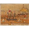 Image 1 : A 19th Century Sailor Work Picture, of a three masted man'o war, a paddle steamer, and other vess...