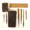 Image 1 : A Set of 19th Century Brass Drawing Instruments, with wooden rule, in a fish skin style etui case...