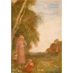 Fred Hines, gathering primroses, watercolour, signed, 37.5 x 26 cm   See illustration  £150-200...