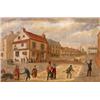 Image 1 : J*** Thompson, a naive street scene, possibly Ireland, oil on canvas, signed, 30 x 45.5 cm  See i...