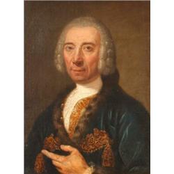 French School, early 18th century, a bust portrait of a gentleman wearing a powdered wig, oil on...