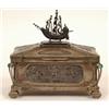 Image 1 : An Art Nouveau Pewter Casket, the sides with silver coloured metal embossed panels, the hinged co...