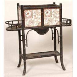 A Victorian Aesthetic Period Bamboo Jardinière Stand, inset pottery tiles  See illustration  £100...