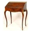 Image 1 : A Rosewood Bonheur Du Jour, with a brass 3/4 gallery, floral marquetry inlaid fall front and cabr...