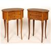 Image 1 : A Pair of French Kidney Shaped Side Tables, with inlaid decoration, having two frieze drawers on...