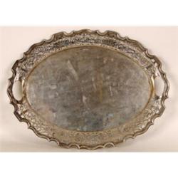 An Oval Silver Two Handled Tea Tray, with a pierced and piecrust border, Sheffield 1908, 57 cm  £...