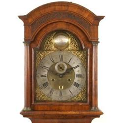 A Long case Clock, the 29.5 cm arched square brass dial inscribed ' Claudius Du Chesne Londini',...