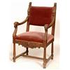 Image 1 : A Continental Walnut Armchair, with lion finials, and ram head carved arms  See illustration  £60...