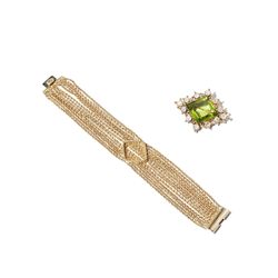 18 C Gold bracelet with a 1.2 Carat Diamond Brooch, ca. 1900