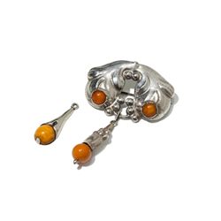 Skonvirke, Two Silver Items with Amber, Denmark, around 1930