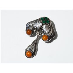 Silver Art Nouveau brooch with chrysoprases & carnelians, 1915