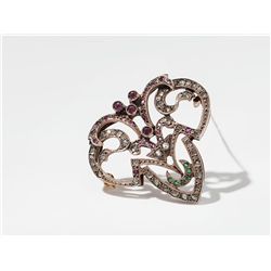Historicist brooch with diamonds, rubies & emeralds, ca. 1900