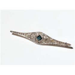 Art Deco white gold brooch with rose-cut diamonds & sapphire