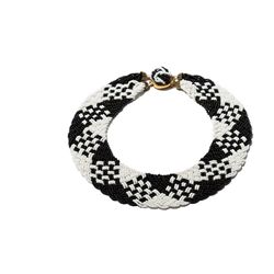 Vintage Necklace with Black and White Beads, Italy, 1920s