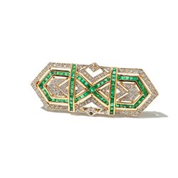 18 C Art Déco Brooch with Emeralds and Diamonds, around 1940