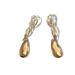 Great Gold Earrings with Citrines & 24 Diamonds of c. 0.48 ct