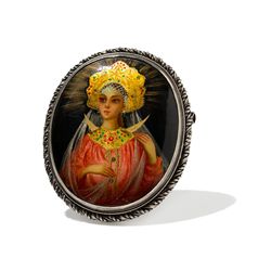 Lacquer Brooch with a Portrait of a Princess, Russia, c. 1970