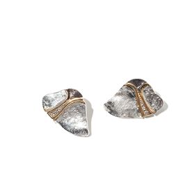 Hand crafted silver ear clips with golden inlay, 20th Century