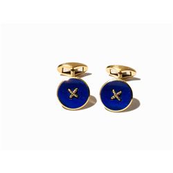 Pair of Cufflinks with Lapis Lazuli Inlays, 18 Carat Gold