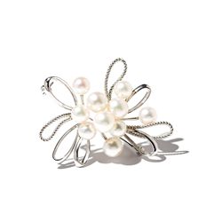 Akoya Pearl Brooch in Delicate Floral Design, around 1980