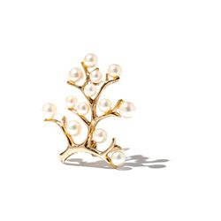 Akoya Pearl Brooch in Delicate Design, 9K Gold, around 1980
