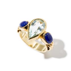 Aquamarine & Lapis Lazuli Ladies’ Ring 333 Yellow Gold, 1980s
