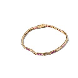 18K Gold Bracelet with Diamonds and Rubies, 20th C