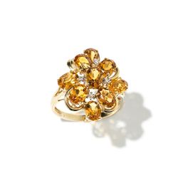 14 Carat Yellow Gold Ring with Citrine and Diamonds, China, 90s