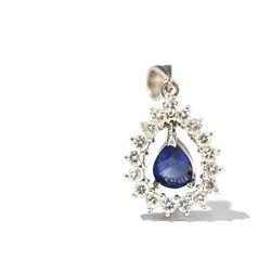 750 Gold Pendant with Sapphire & 17 Diamonds of c. 0.17 Ct