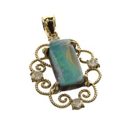 APP: 5.1k 14 kt. Gold, Boulder Opal and Diamond Pendant