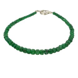 APP: 1.5k 30.00CT Round Cut Bead Emerald And Sterling Silver Bracelet