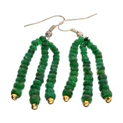 APP: 1.7k 40.00CT Round Cut Bead Emerald And White/Yellow Sterling Silver Earrings