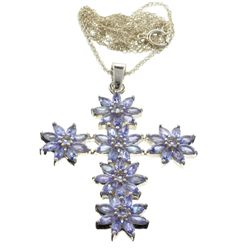APP: 4.7k 4.00CT Mixed Cut Tanzanite And Platinum Over Sterling Silver Pendant With Chain