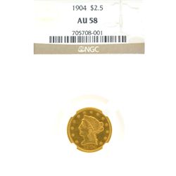 *1904 $2.5 U.S. AU 58 NGC Liberty Head Gold Coin
