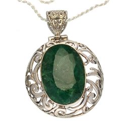 APP: 2.7k 50.70CT Oval Cut Green Beryl and Sterling Silver Pendant and Chain