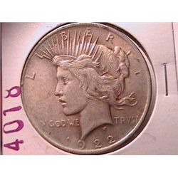 1922 SILVER PEACE DOLLAR VF-30