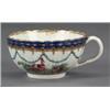 Image 1 : WORCESTER - A Worcester fluted tea cup, painted with exotic birds below turquoise festoons, the...