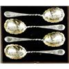 Image 1 : SILVER - A set of four Victorian Aesthetic movement 'Japonaise' berry spoons, the gilt bowls wit...