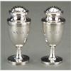 Image 1 : SILVER - A pair of George III ovoid condiments, on tall circular pedestal bases, the domed pull-...