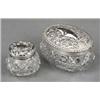 Image 1 : SILVER - An Edwardian silver mounted oval cut glass powder box, the pull-off cover embossed with...