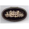 Image 1 : BIJOUTERIE - An English tortoiseshell oval snuff box, gold inlaid with classical ruins, 3.25in,...