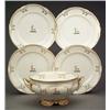 Image 1 : BRITISH PORCELAIN - A Staffordshire part dinner service, with moulded and gilt foliage border an...
