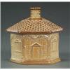 Image 1 : BRITISH POTTERY - A saltglazed stoneware caddy and cover, in the form of a hexagonal cottage, 5....