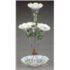 Image 1 : GLASS - A clear and green opaline glass epergne, the central frilled trumpet shaped vase and thr...