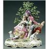Image 1 : CONTINENTAL CERAMICS - A late Meissen group of seated lovers before a tree stump, the flower enc...