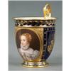 Image 1 : CONTINENTAL CERAMICS - A Sevres fine cabinet cup, painted with a portrait of Jeanne d'Albret in...