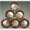 Image 1 : CONTINENTAL CERAMICS - A set of six French plates, painted with rustic figures in the style of T...