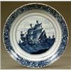 Image 1 : CONTINENTAL CERAMICS - A Delft saucer dish, painted with fleet at sea and border of flowers in b...