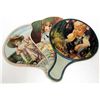Image 1 : LOT OF 3 VINTAGE FANS WITH ADVERTISEMENTS ON THE BACK